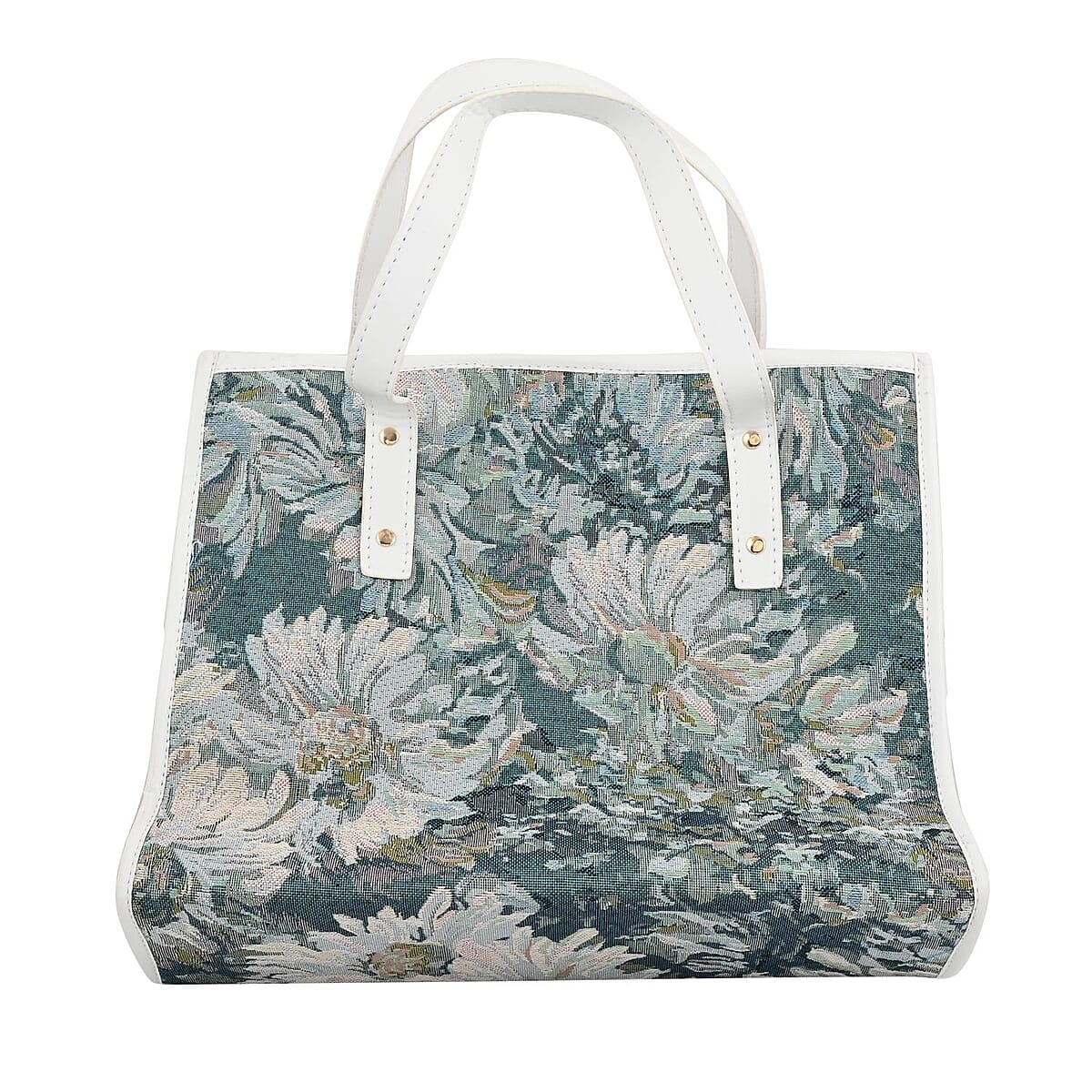 Blue Floral Pattern Faux Leather Tote Bag image number 3