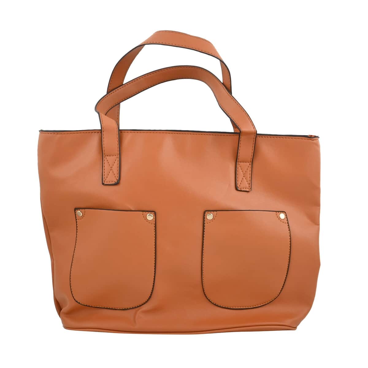 Brown Faux Leather Tote Bag (13.7"x11.8"x3.9") image number 0