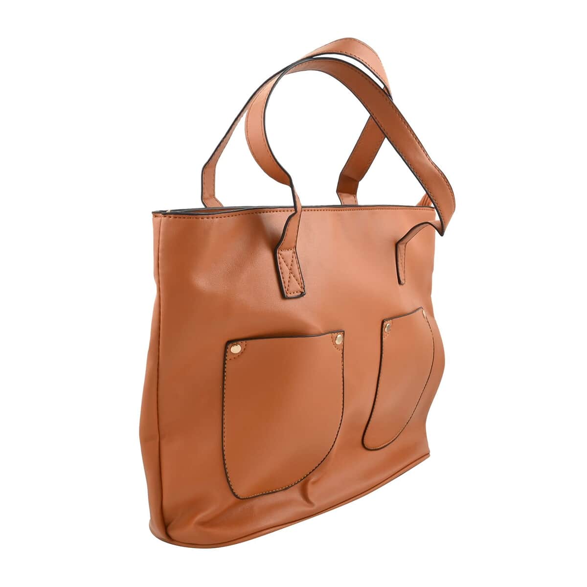 Brown Faux Leather Tote Bag (13.7"x11.8"x3.9") image number 1