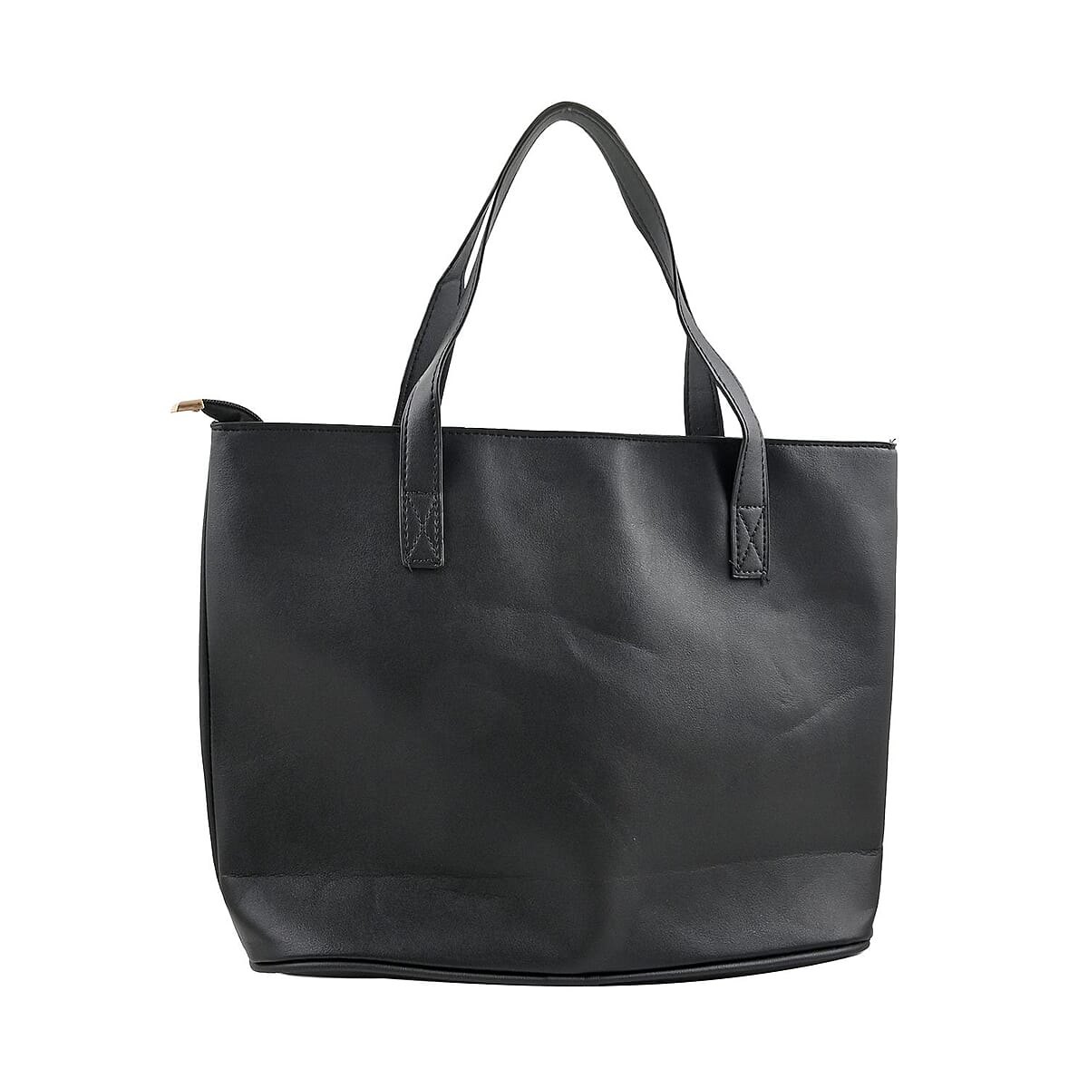 Black Faux Leather Tote Bag image number 3