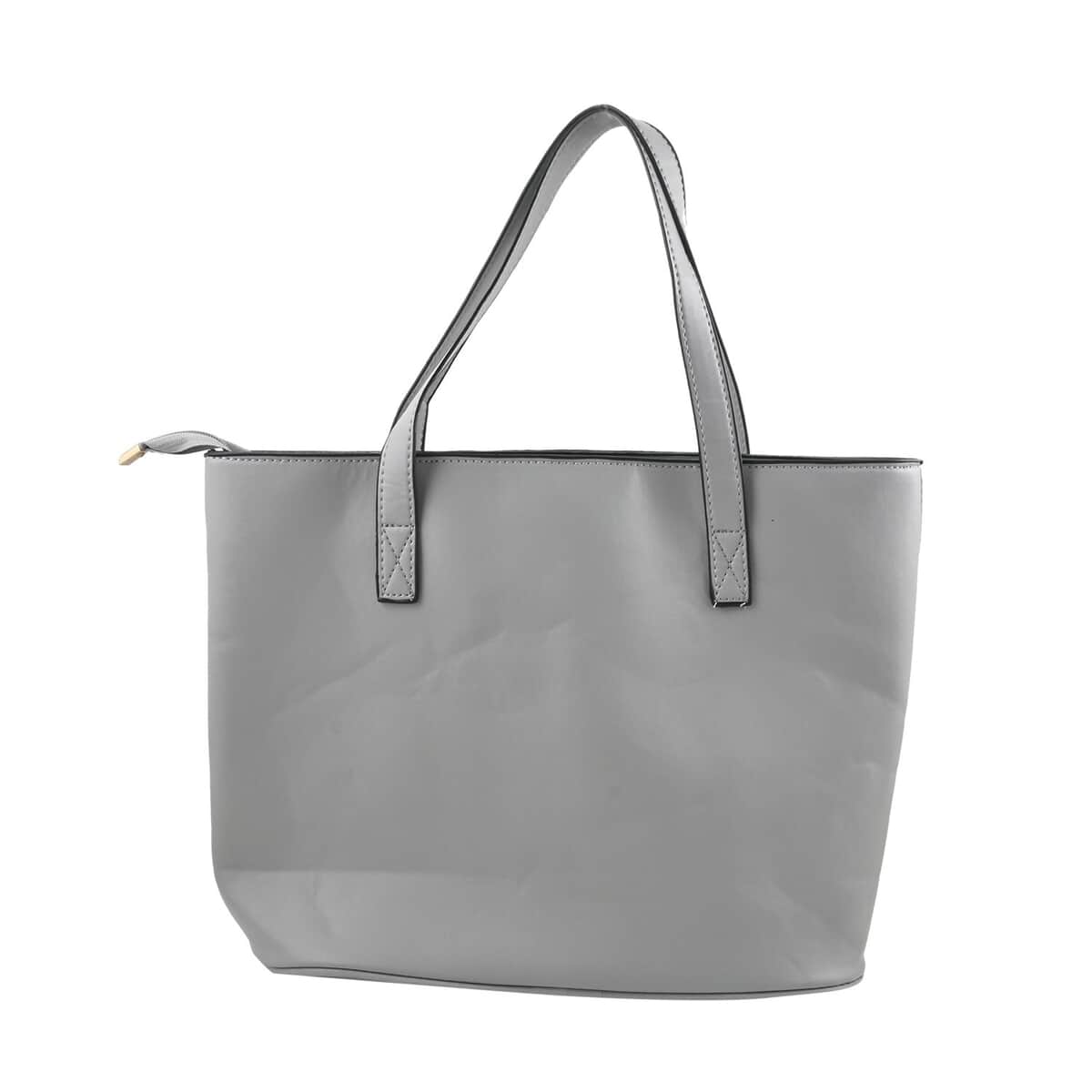 Gray Faux Leather Tote Bag image number 3