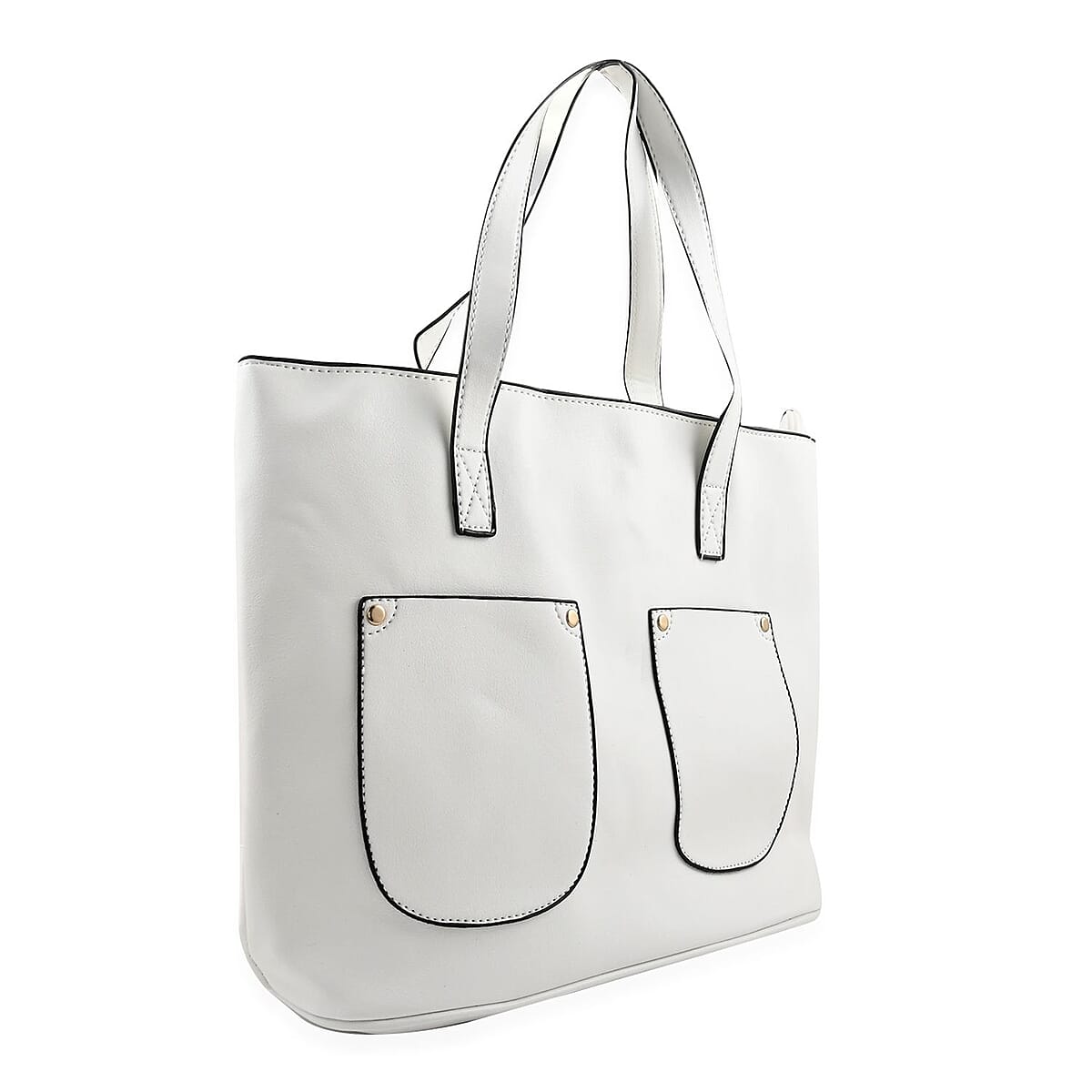 White Faux Leather Tote Bag image number 1