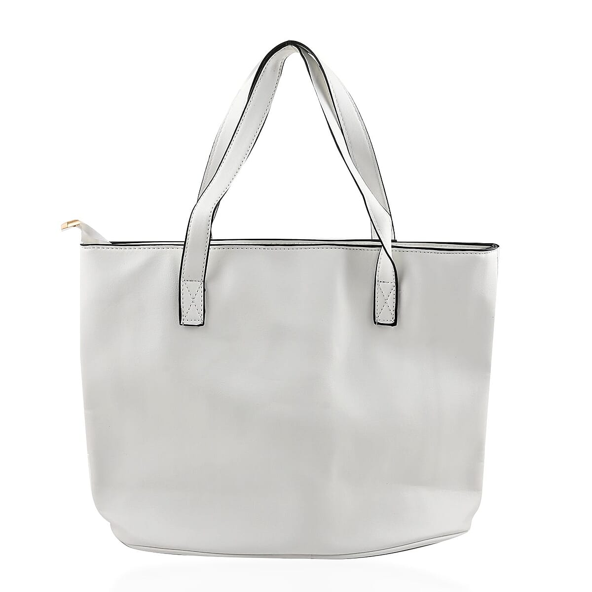 White Faux Leather Tote Bag image number 3