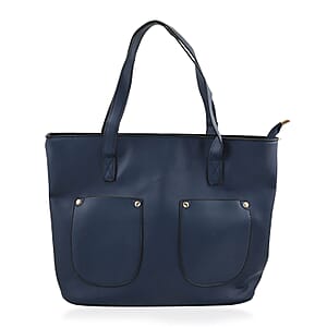Navy Faux Leather Tote Bag