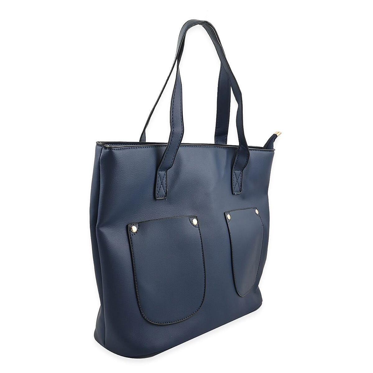 Navy Faux Leather Tote Bag image number 1