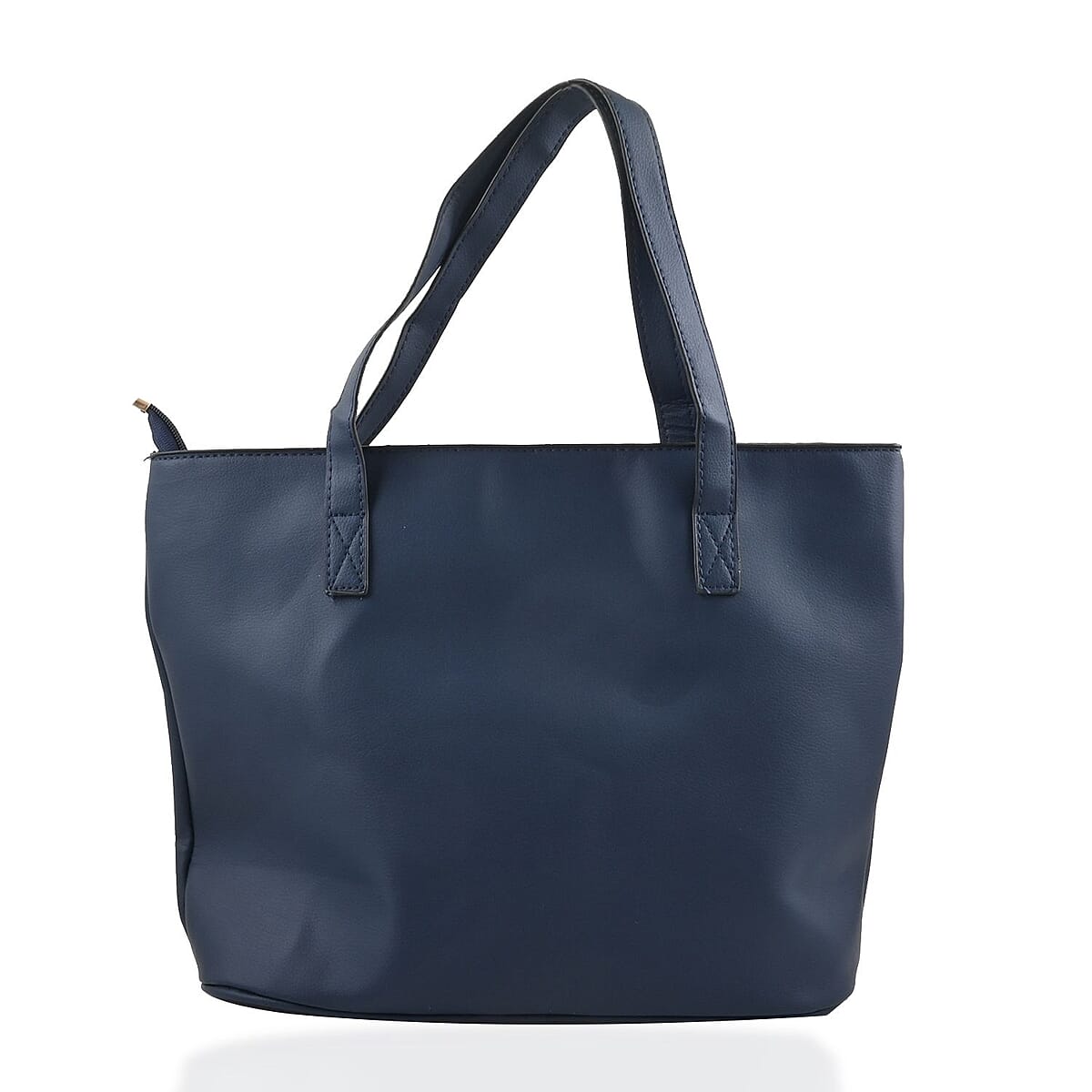 Navy Faux Leather Tote Bag image number 3
