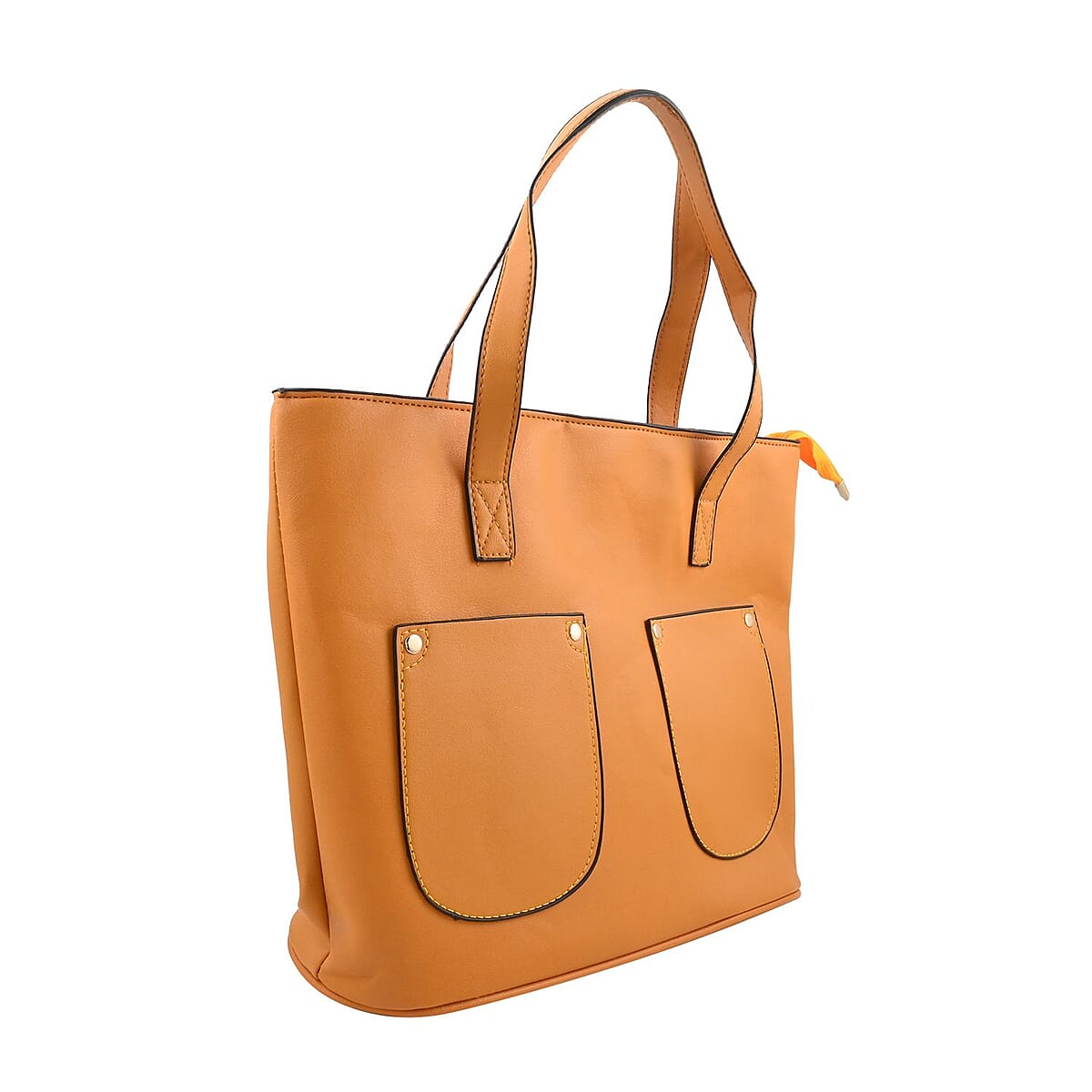Dark Yellow Faux Leather Tote Bag image number 1