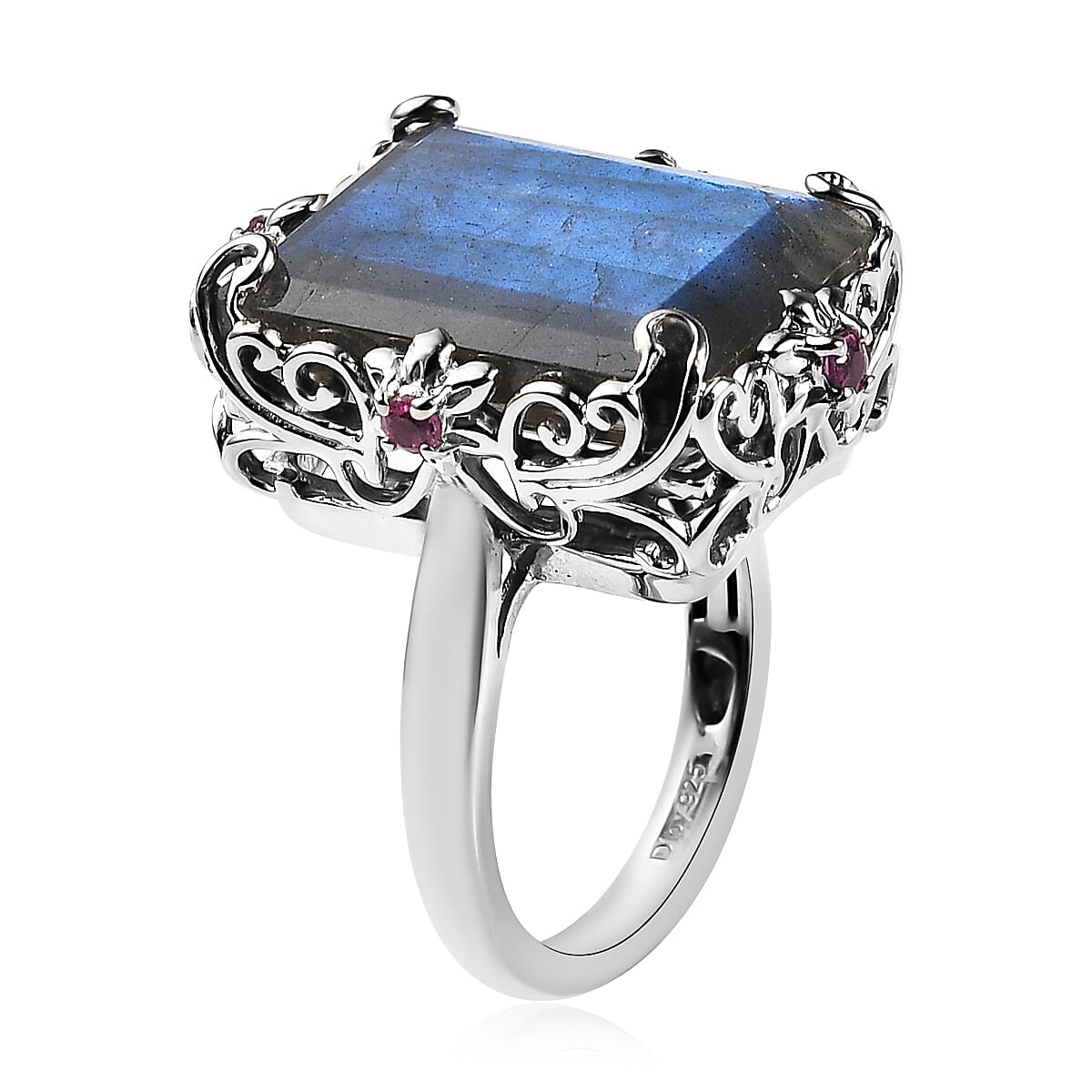 AAA Malagasy Labradorite and Orissa Rhodolite Garnet Ring in Platinum Over Sterling Silver (Size 6.0) 14.25 ctw image number 3