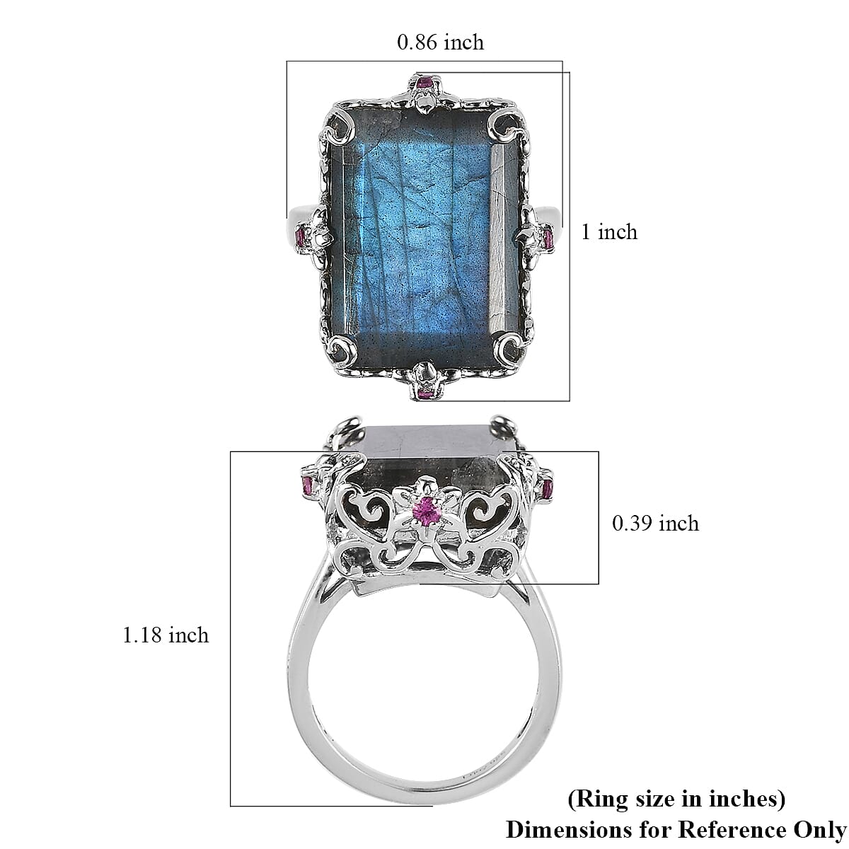 AAA Malagasy Labradorite and Orissa Rhodolite Garnet Ring in Platinum Over Sterling Silver (Size 6.0) 14.25 ctw image number 5