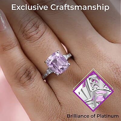 Rhapsody AAAA Patroke Kunzite Ring, E-F VS Diamond Accent Ring, 950 Platinum Ring 6 Grams 6.90 ctw (Size 6.0)