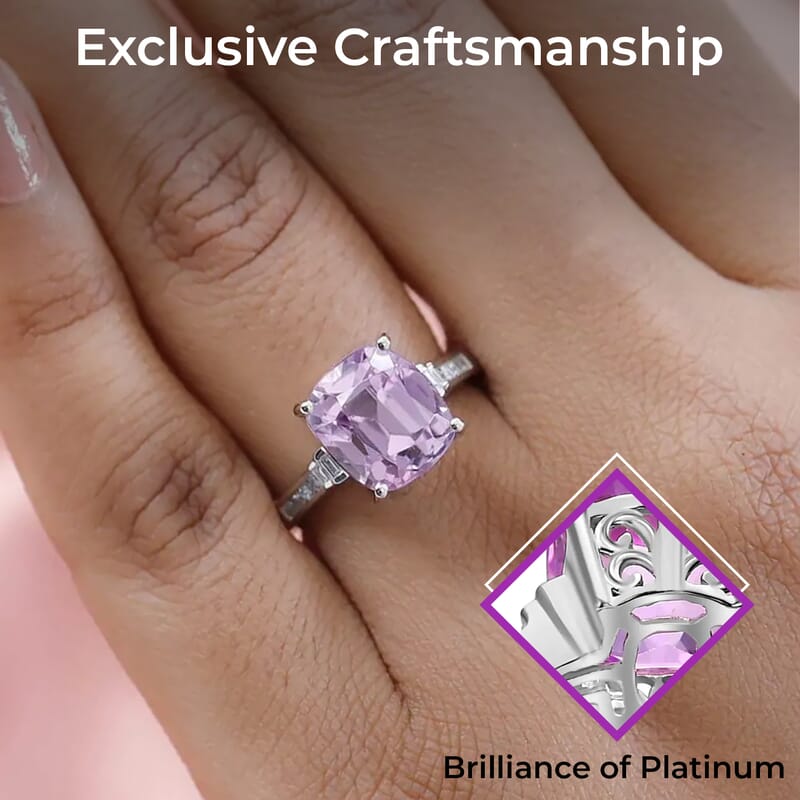 Rhapsody AAAA Patroke Kunzite Ring, E-F VS Diamond Accent Ring, 950 Platinum Ring 6 Grams 6.90 ctw (Size 6.0)