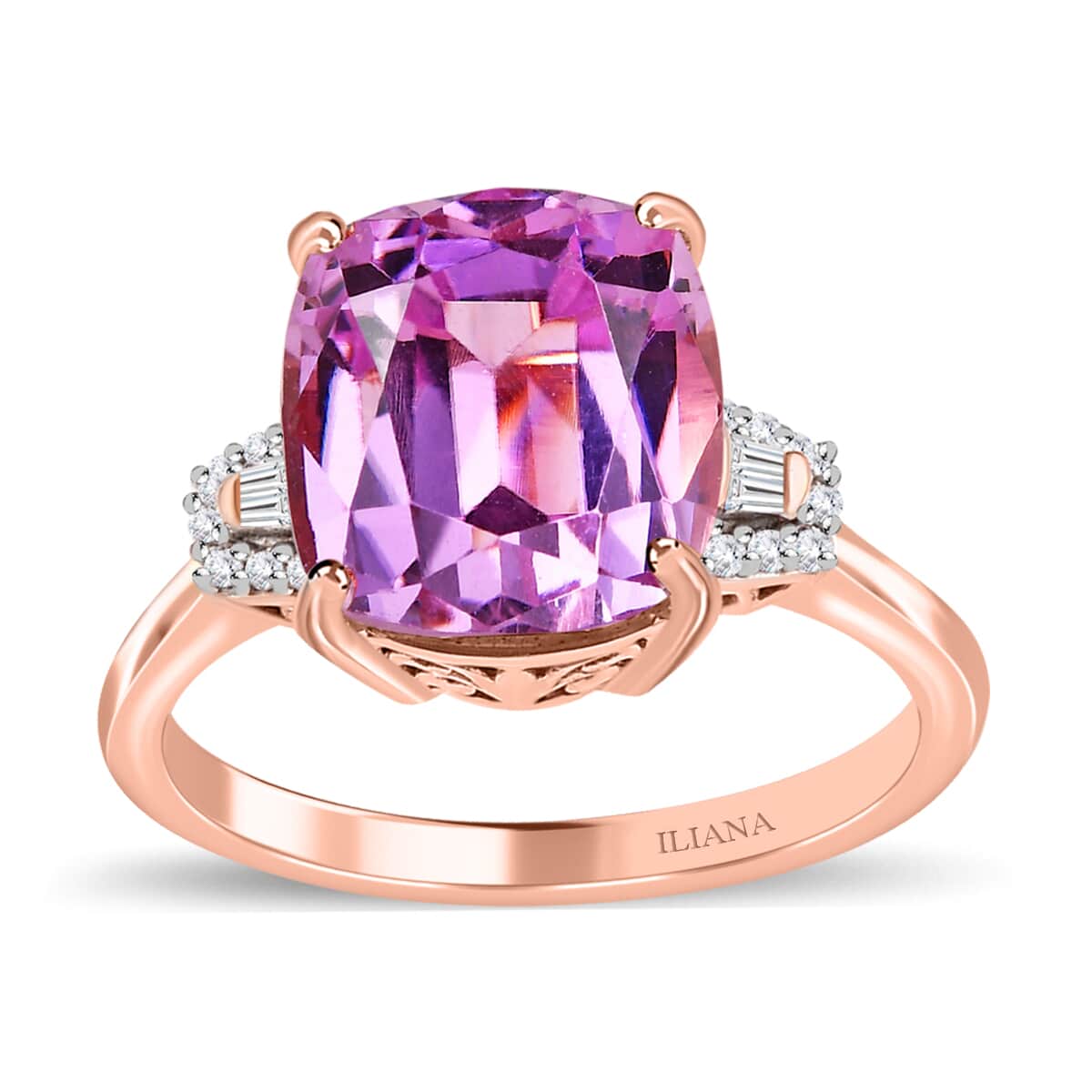 Iliana 18K Rose Gold AAAA Patroke Kunzite and G-H SI Diamond Ring 4.20 Grams 7.70 ctw image number 0