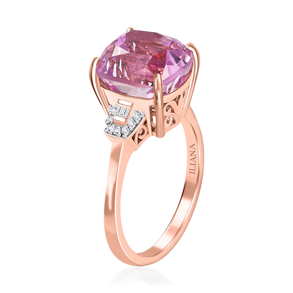 Iliana 18K Rose Gold AAAA Patroke Kunzite and G-H SI Diamond Ring 4.20 Grams 7.70 ctw image number 3