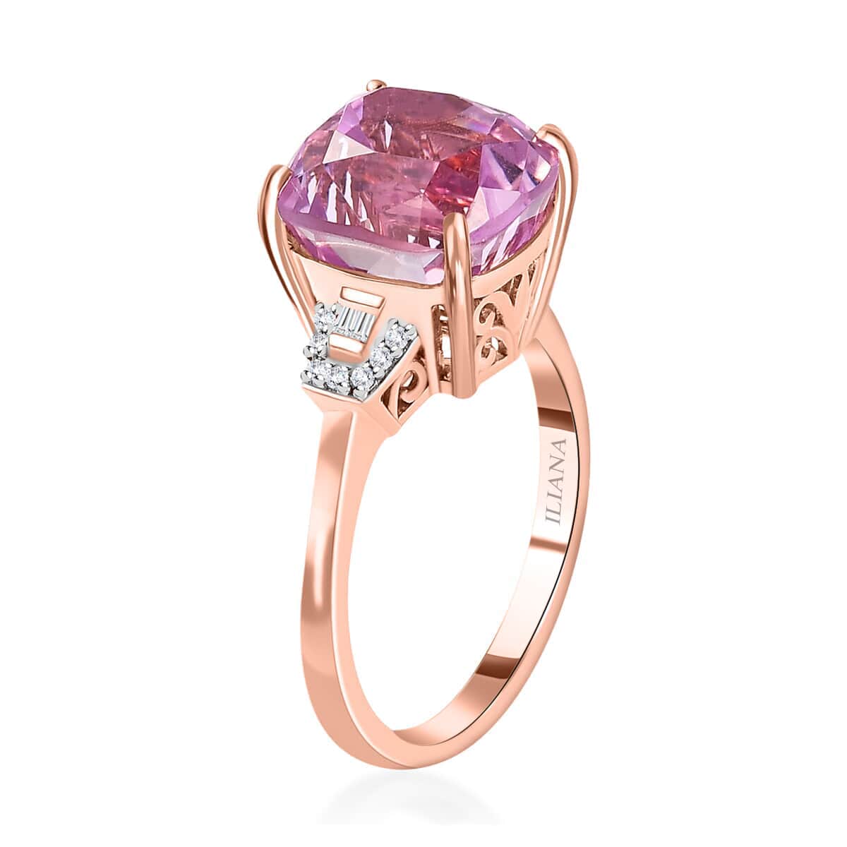 Iliana 18K Rose Gold AAAA Patroke Kunzite and G-H SI Diamond Ring (Size 8.0) 4.20 Grams 7.70 ctw image number 3