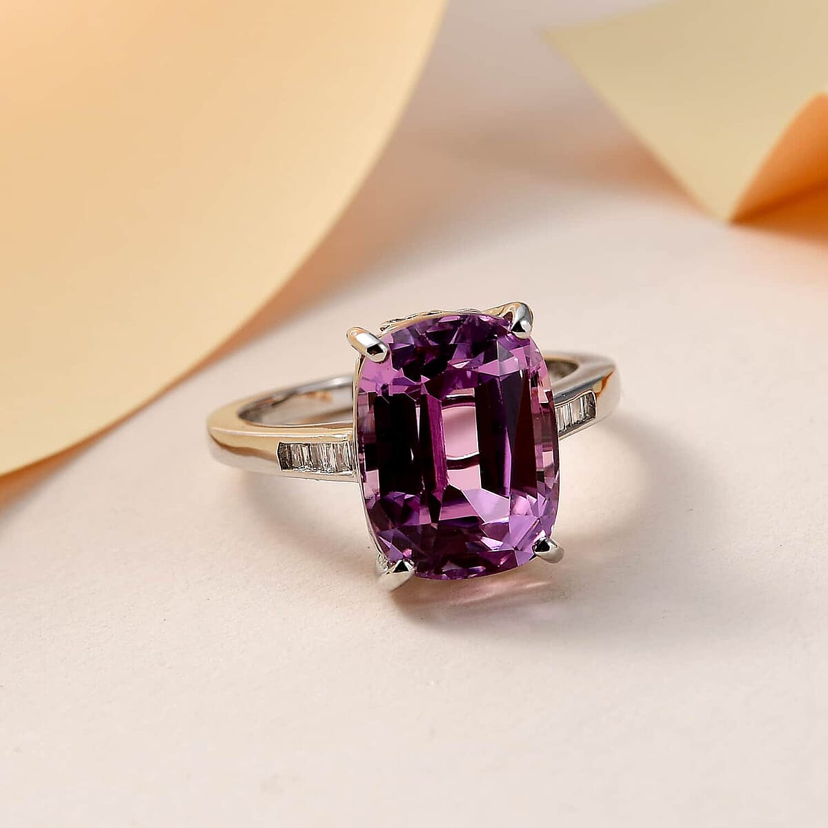 Rhapsody 950 Platinum AAAA Patroke Kunzite and E-F VS Diamond Ring 6.80 Grams 6.85 ctw image number 1