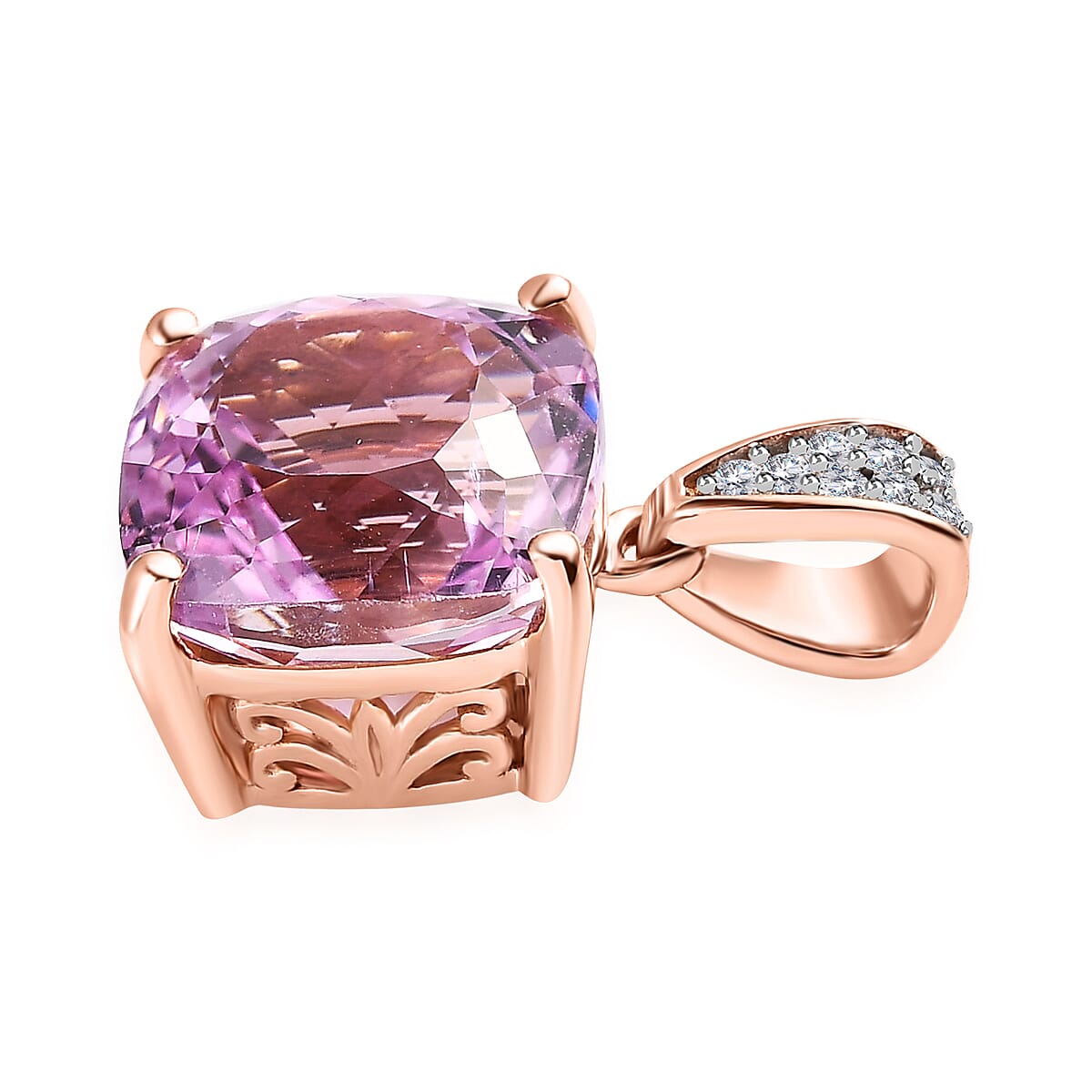 Iliana 18K Rose Gold AAAA Patroke Kunzite and G-H SI Diamond Pendant 6.75 ctw image number 3