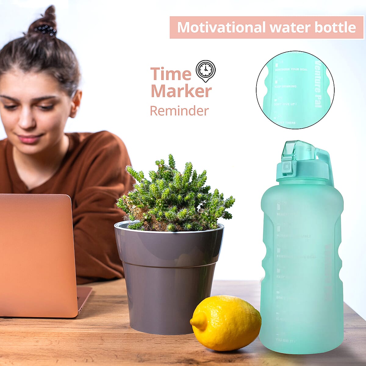 Venture Pal 1 Gallon Motivational Water Bottle -Frosted Mint Green image number 1