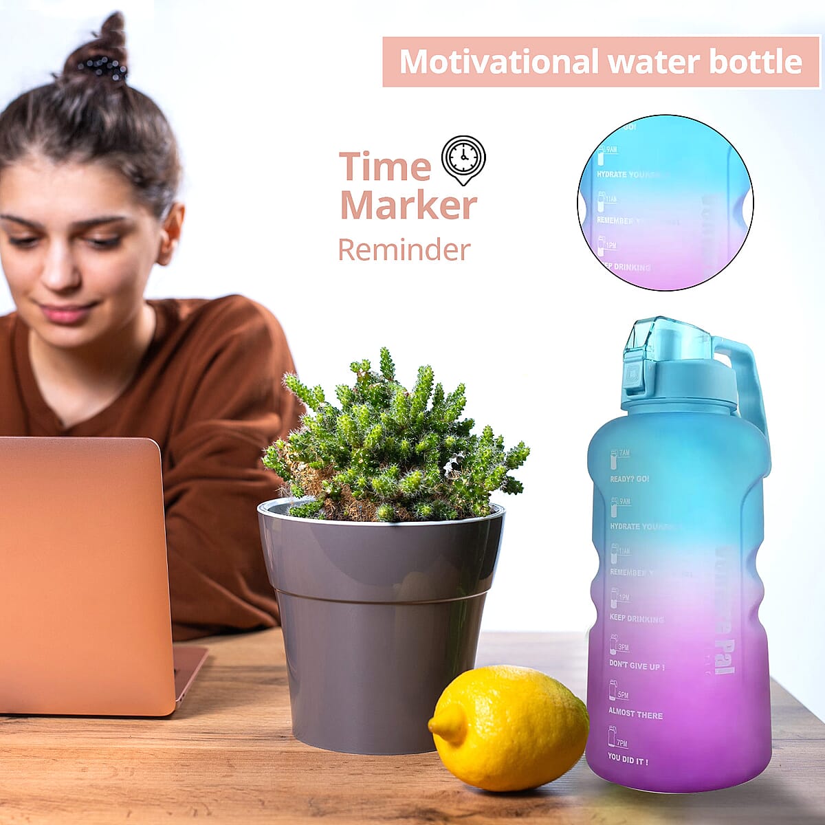 Venture Pal 1 Gallon Motivational Water Bottle -Green & Purple Gradient image number 1