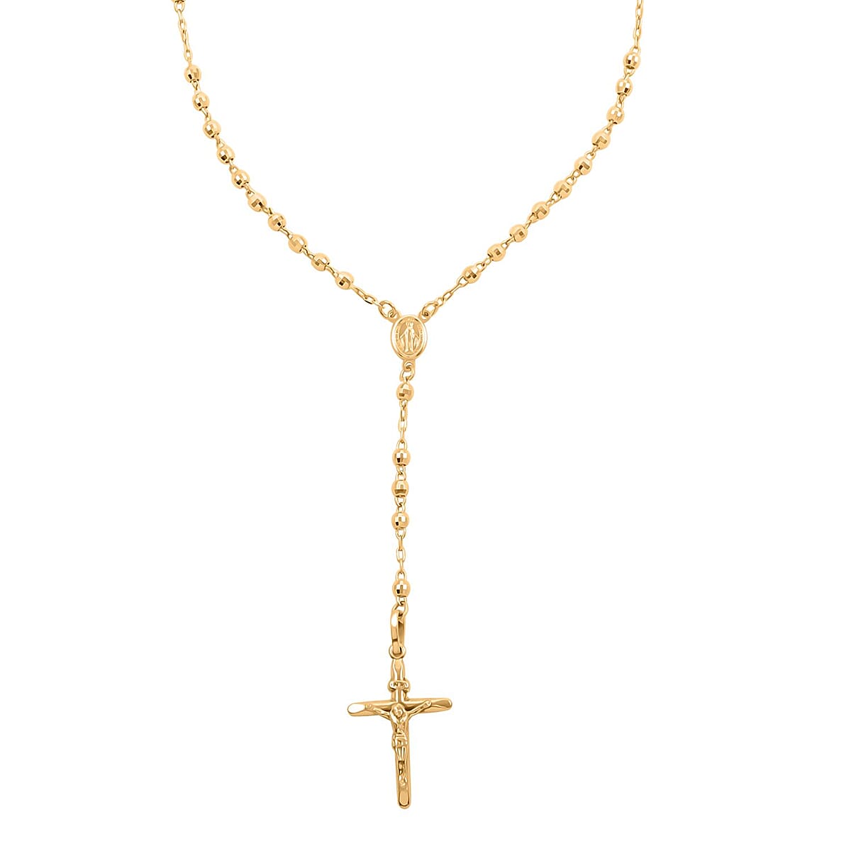 14K Yellow Gold Diamond cut Beaded Rosary Necklace 17 Inches 7.25 Grams image number 2