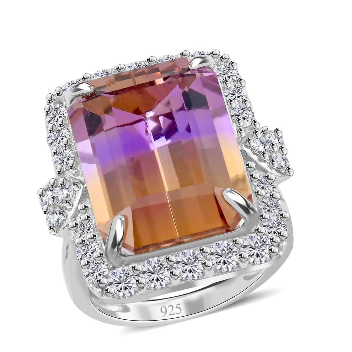 Anahi Ametrine and Moissanite Ring in Rhodium Over Sterling Silver 14.40 ctw image number 0