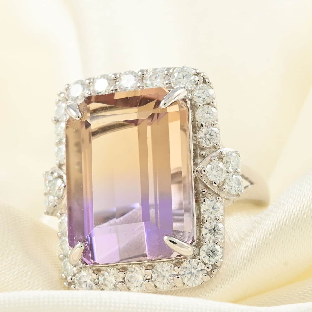 Anahi Ametrine and Moissanite Ring in Rhodium Over Sterling Silver 14.40 ctw image number 1