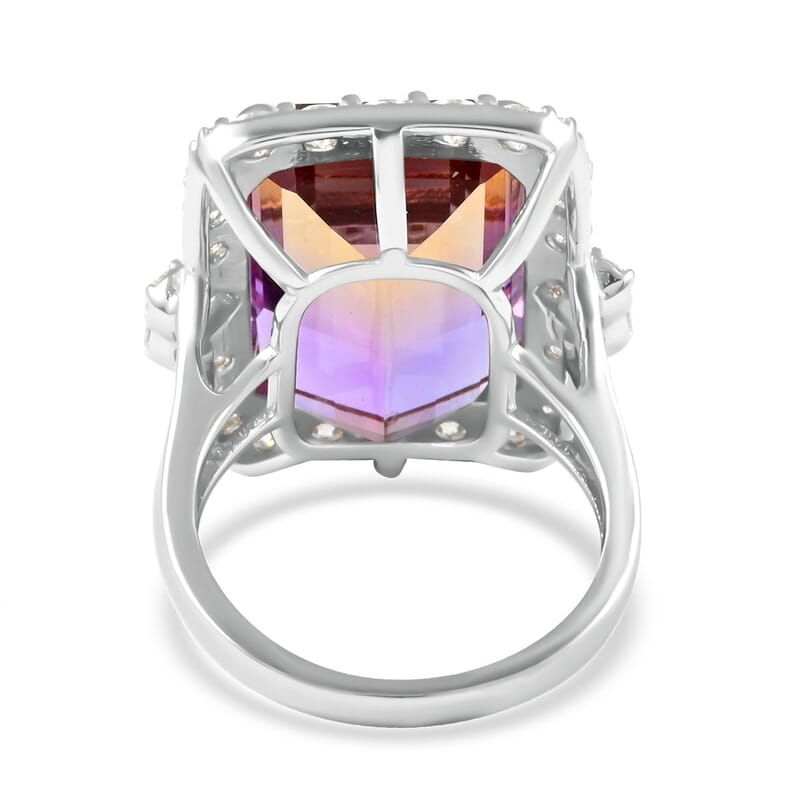 Anahi Ametrine and Moissanite Ring in Rhodium Over Sterling Silver (Size 10.0) 14.40 ctw