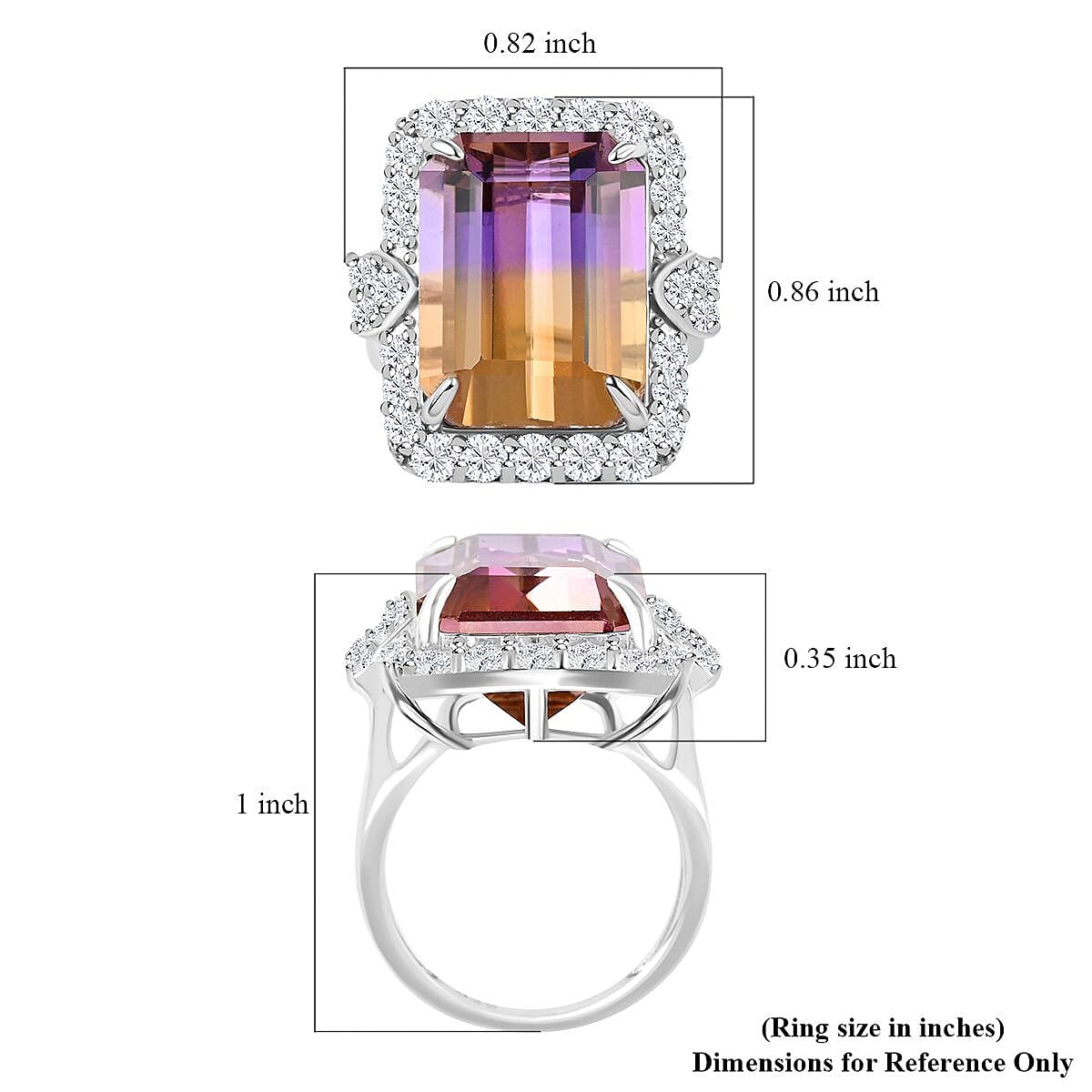 Anahi Ametrine and Moissanite Ring in Rhodium Over Sterling Silver (Size 10.0) 14.40 ctw