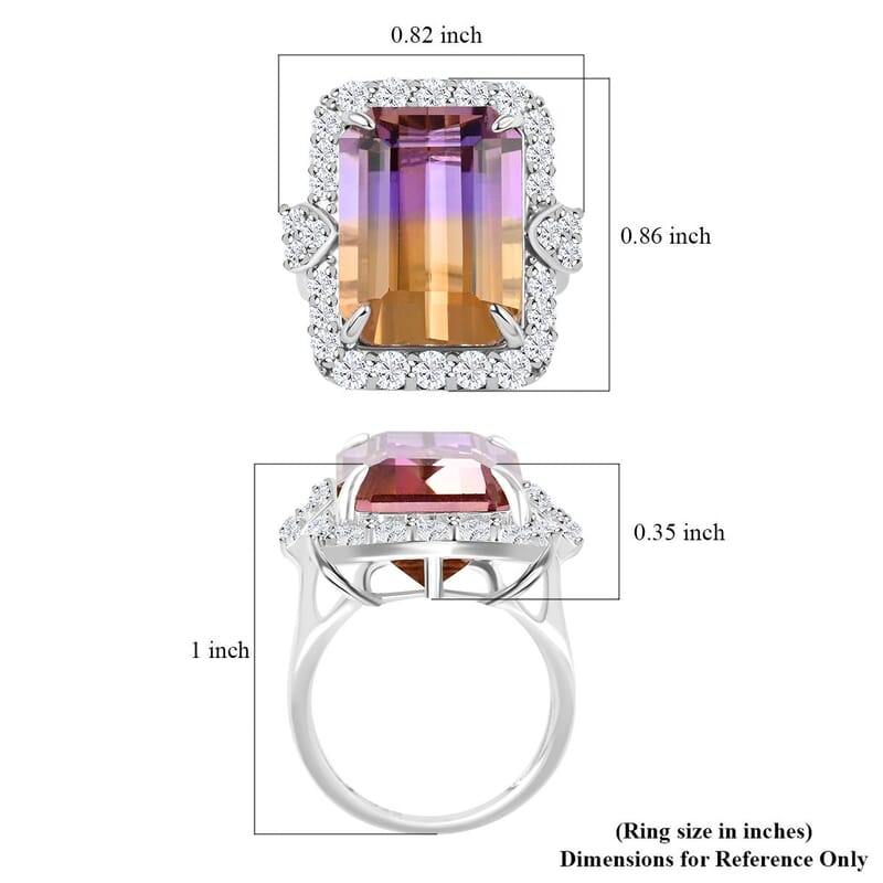 Anahi Ametrine and Moissanite Ring in Rhodium Over Sterling Silver (Size 10.0) 14.40 ctw