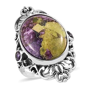 Artisan Crafted Tasmanian Stichtite and Amethyst Ring in Sterling Silver (Size 10.0) 14.00 ctw