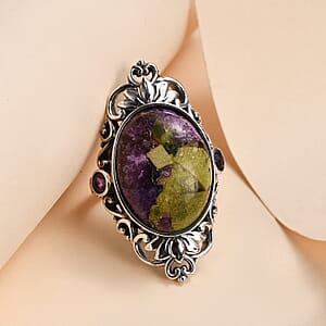 Artisan Crafted Tasmanian Stichtite and Amethyst Ring in Sterling Silver (Size 10.0) 14.00 ctw