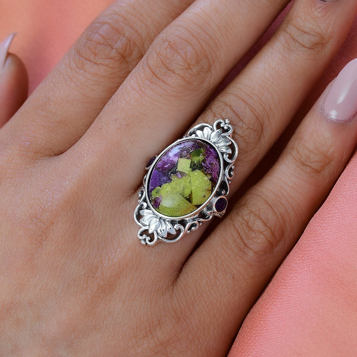 Artisan Crafted Tasmanian Stichtite and Amethyst Ring in Sterling Silver (Size 10.0) 14.00 ctw image number 2