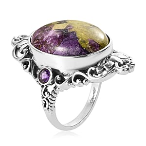 Artisan Crafted Tasmanian Stichtite and Amethyst Ring in Sterling Silver (Size 10.0) 14.00 ctw