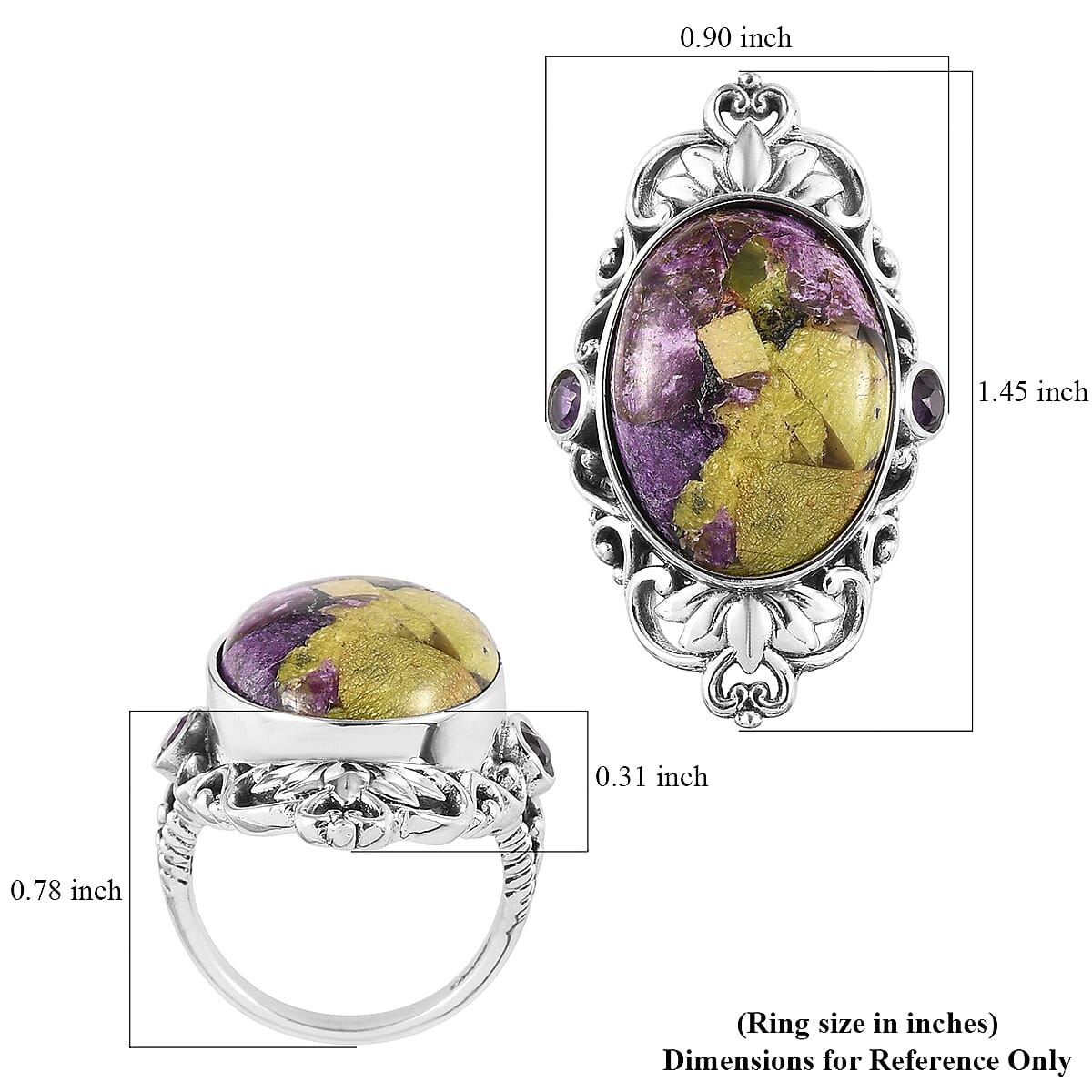 Artisan Crafted Tasmanian Stichtite and Amethyst Ring in Sterling Silver (Size 10.0) 14.00 ctw