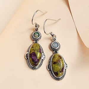 Artisan Crafted Tasmanian Stichtite and Ethiopian Welo Opal Earrings in Sterling Silver 9.50 ctw