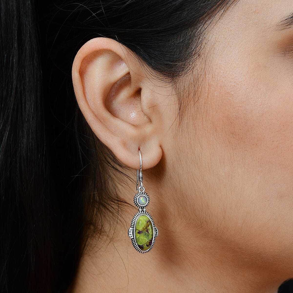 Artisan Crafted Tasmanian Stichtite and Ethiopian Welo Opal Earrings in Sterling Silver 9.50 ctw image number 2