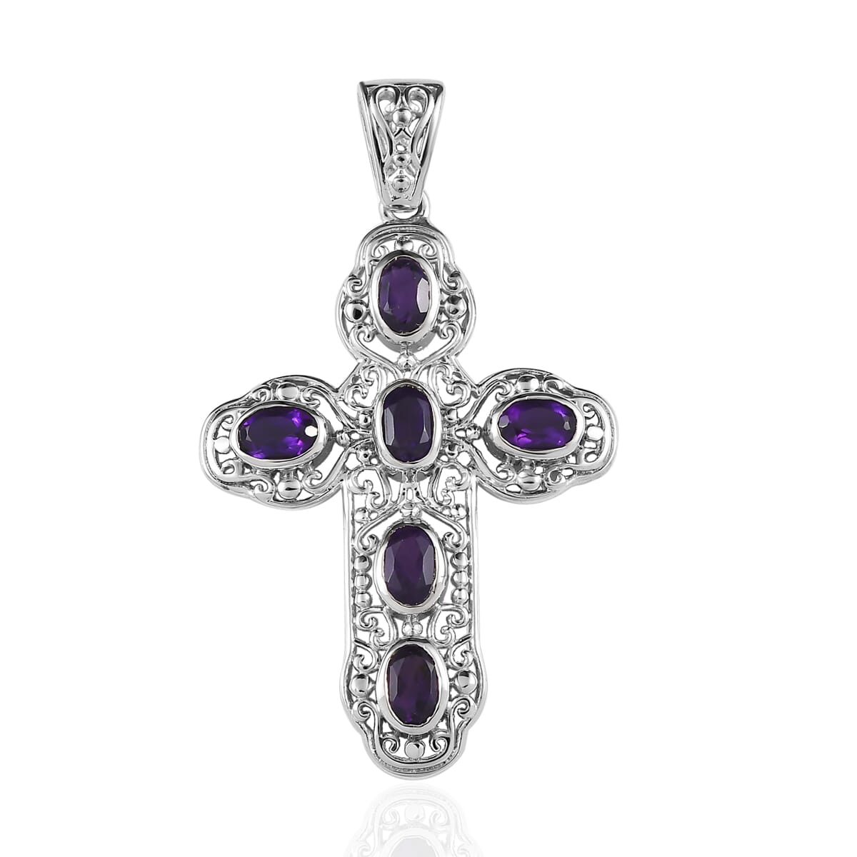 Amethyst Cross Pendant in Platinum Over Copper 2.60 ctw image number 0