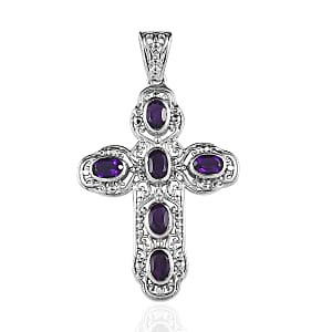 Amethyst Cross Pendant in Platinum Over Copper with Magnet 2.60 ctw