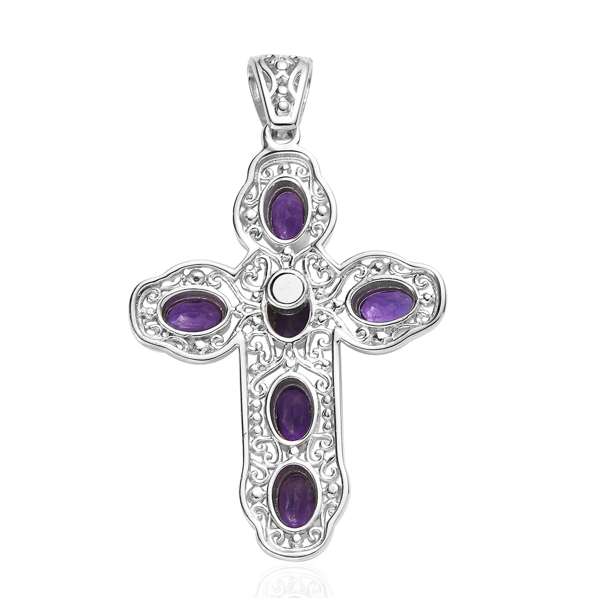 Amethyst Cross Pendant in Platinum Over Copper 2.60 ctw image number 1