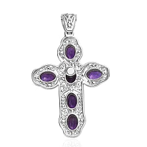 Amethyst Cross Pendant in Platinum Over Copper with Magnet 2.60 ctw
