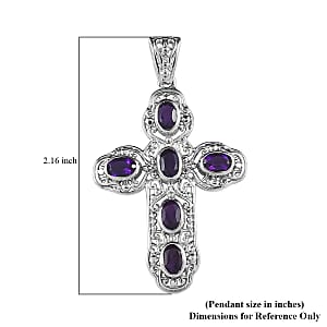 Amethyst Cross Pendant in Platinum Over Copper with Magnet 2.60 ctw