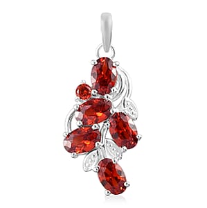 Simulated Garnet Color Diamond Pendant without Chain in Sterling Silver