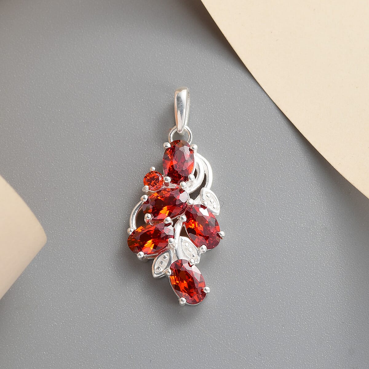 Simulated Garnet Color Diamond Pendant without Chain in Sterling Silver image number 1