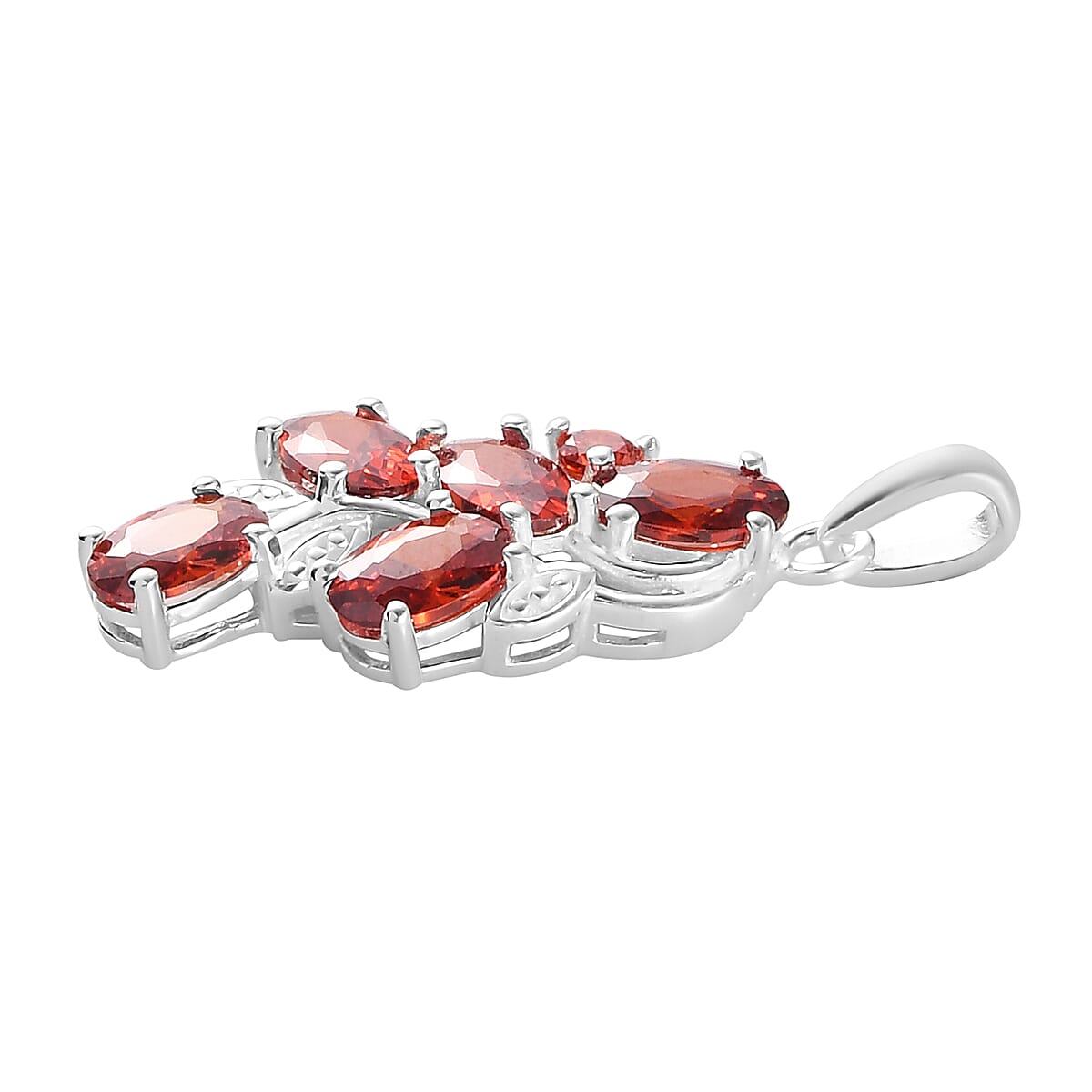 Simulated Garnet Color Diamond Pendant without Chain in Sterling Silver image number 3