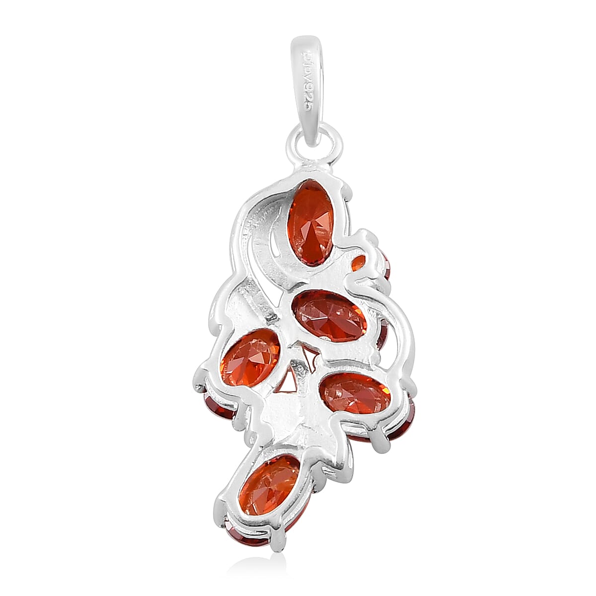 Simulated Garnet Color Diamond Pendant without Chain in Sterling Silver image number 4