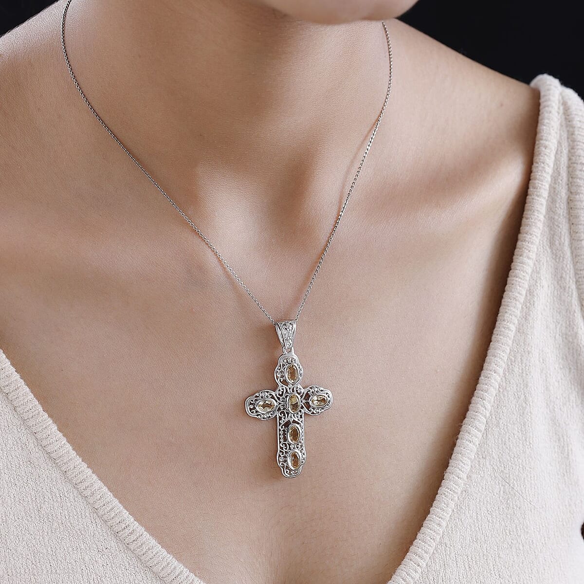 Brazilian Citrine Cross Pendant in Platinum Over Copper with Magnet 2.65 ctw image number 1