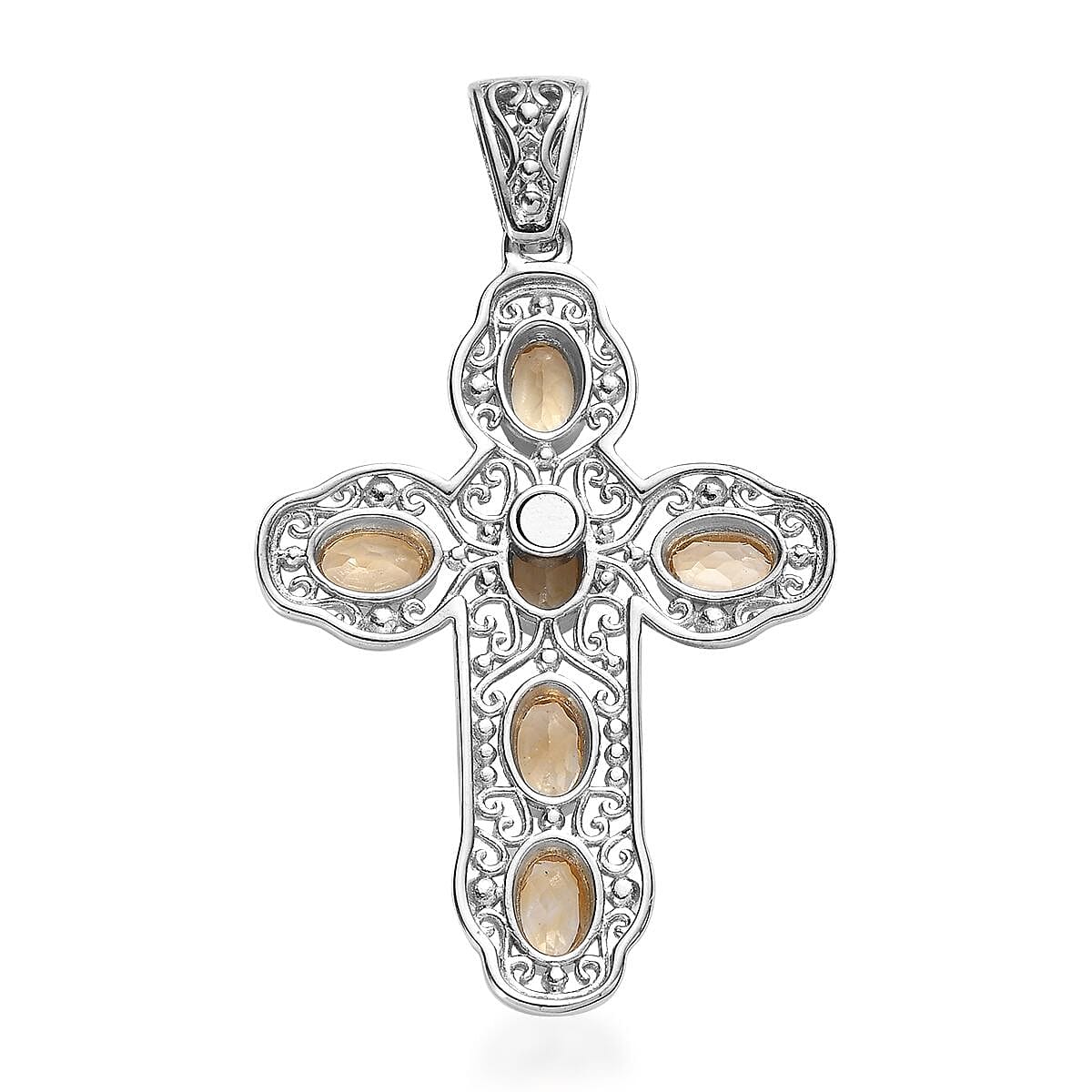 Brazilian Citrine Cross Pendant in Platinum Over Copper with Magnet 2.65 ctw image number 3