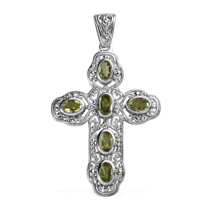 Peridot Cross Pendant in Platinum Over Copper with Magnet 2.65 ctw