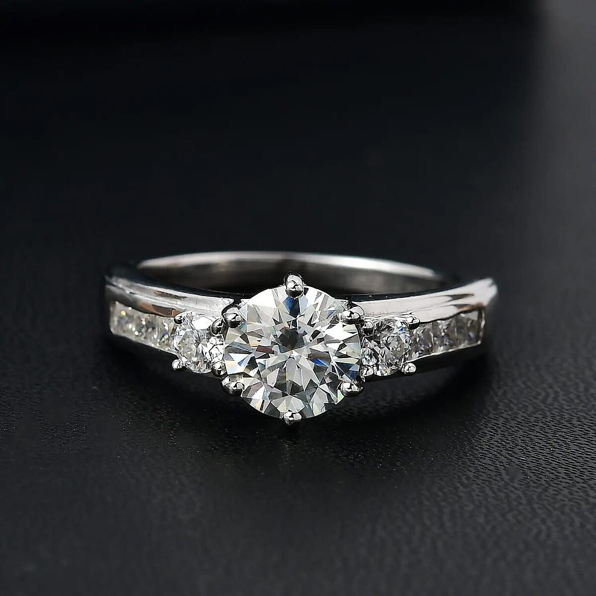 Moissanite Ring, Platinum Over Sterling Silver Ring, Ring For Women 1.75 ctw (Size 7.0) image number 1