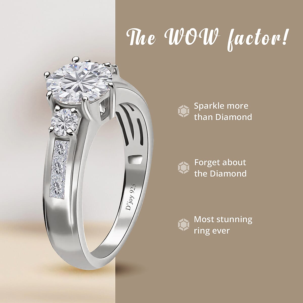 Moissanite Ring, Platinum Over Sterling Silver Ring, Ring For Women 1.75 ctw (Size 7.0) image number 3