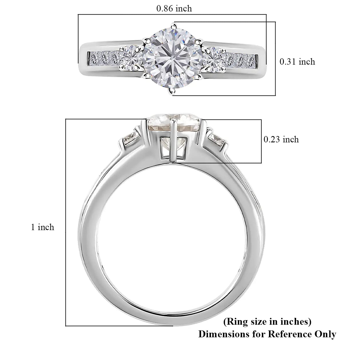 Moissanite Ring, Platinum Over Sterling Silver Ring, Ring For Women 1.75 ctw (Size 7.0) image number 6